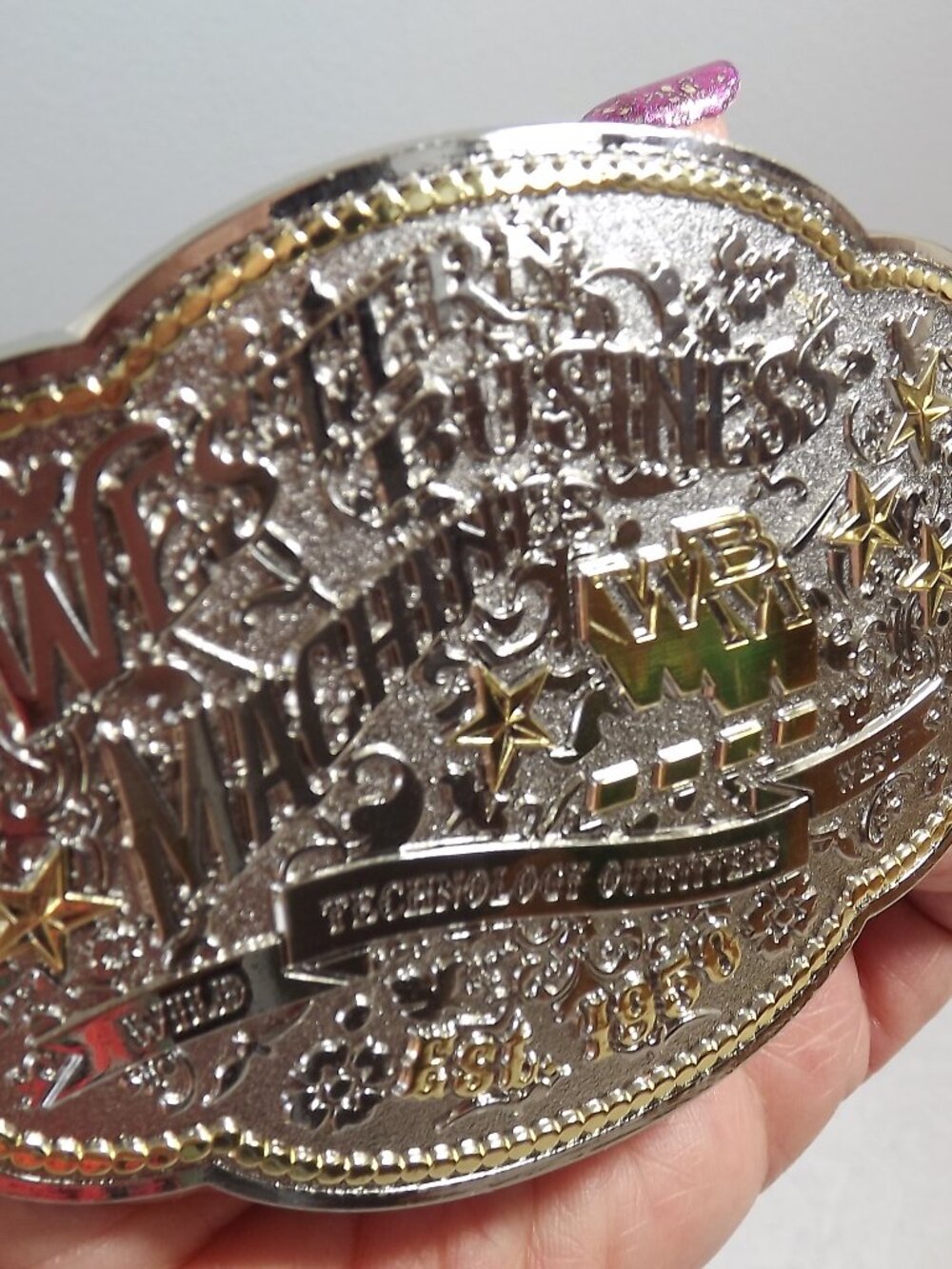 Western Business Machines Decorative Silver & Gold Embossed Belt Buckle